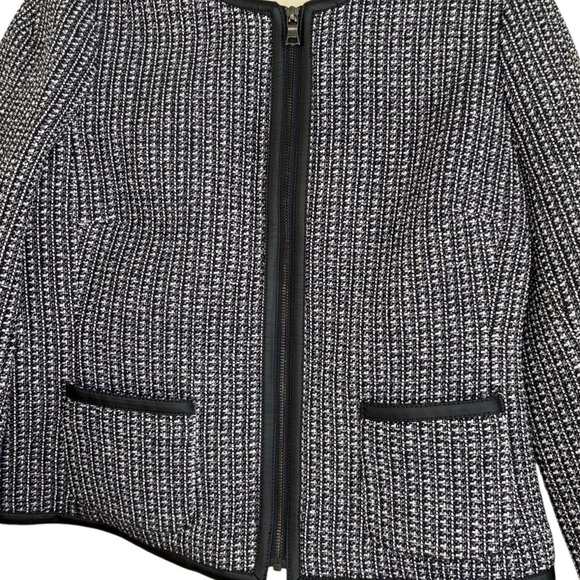 Banana Republic Black Tweed Faux Leather Trim Jacket Women’s 12 Old Money Preppy - Picture 6 of 14